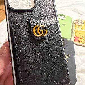 Black GG Leather Phone Case